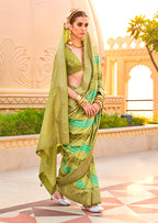 Monjolika Fashion Silk Olive Foli Print Classic Saree - Distacart