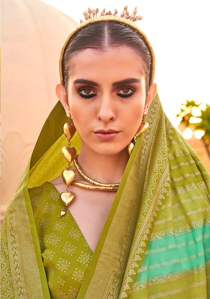 Monjolika Fashion Silk Olive Foli Print Classic Saree - Distacart