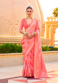 Monjolika Fashion Foil Print Peach Silk Ceremonial Saree - Distacart