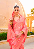 Monjolika Fashion Foil Print Peach Silk Ceremonial Saree - Distacart