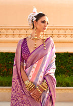 Monjolika Fashion Purple Silk Foliage Prints Contemporary Saree - Distacart