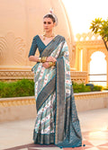 Monjolika Fashion Saree Foil Print Silk In Teal - Distacart
