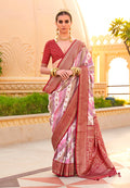 Monjolika Fashion Maroon Ceremonial Foliage Prints Trendy Silk Saree - Distacart