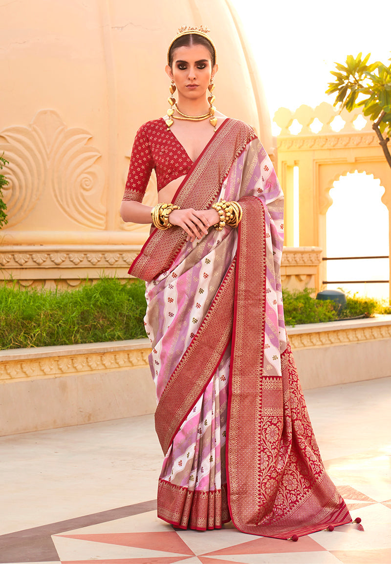 Monjolika Fashion Maroon Ceremonial Foliage Prints Trendy Silk Saree - Distacart