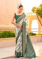Monjolika Fashion Green Silk Foil Print Classic Saree - Distacart