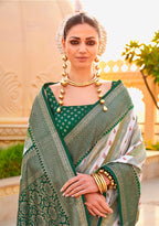 Monjolika Fashion Green Silk Foil Print Classic Saree - Distacart
