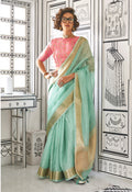 Monjolika Fashion Weaving Aqua Blue Chiffon Classic Saree - Distacart
