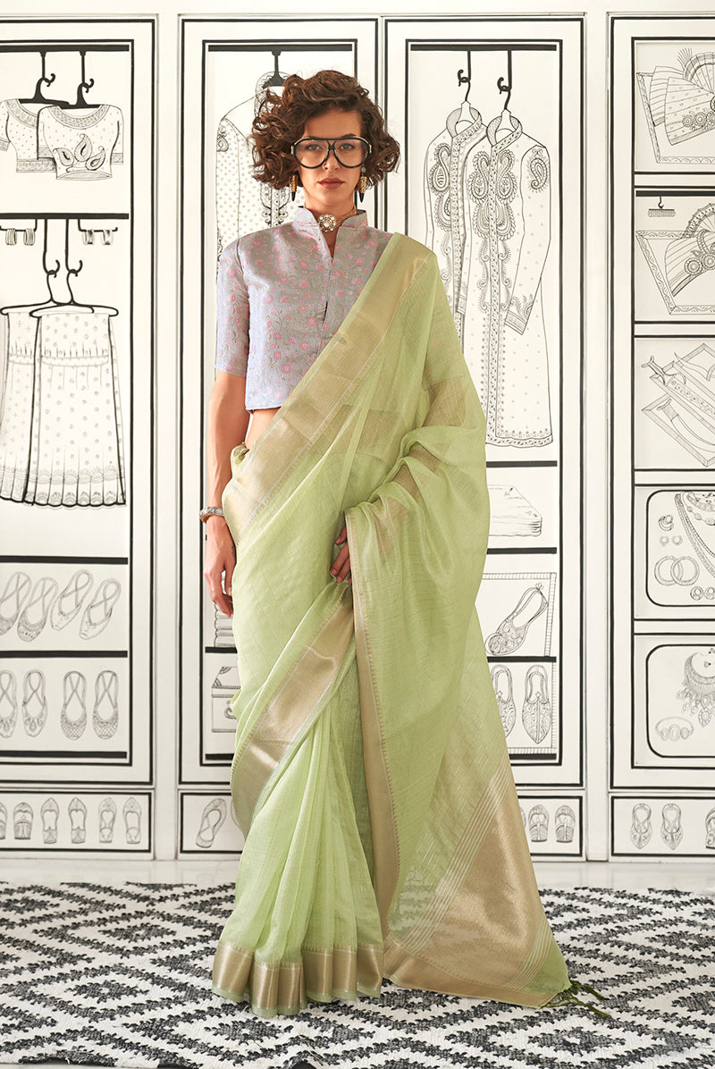 Monjolika Fashion Chiffon Weaving Light Green Designer Saree