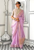 Monjolika Fashion Lavender Chiffon Weaving Trendy Saree