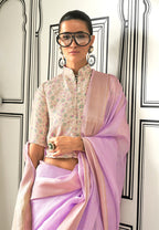 Monjolika Fashion Lavender Chiffon Weaving Trendy Saree