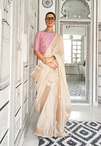 Monjolika Fashion Cream Chiffon Weaving Contemporary Saree