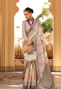 Monjolika Fashion Cream Foil Print Raw Silk Contemporary Saree - Distacart