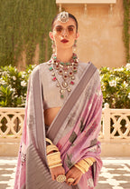 Monjolika Fashion Pink Raw Silk Foliage Prints Trendy Saree - Distacart