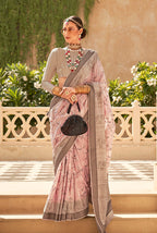 Monjolika Fashion Light Pink Foil Print Raw Silk Classic Saree - Distacart