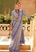 Monjolika Fashion Raw Silk Grey Foliage Prints Classic Saree - Distacart