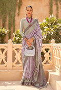 Monjolika Fashion Raw Silk Foliage Prints Lavender Traditional Saree - Distacart