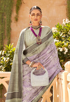 Monjolika Fashion Raw Silk Foliage Prints Lavender Traditional Saree - Distacart