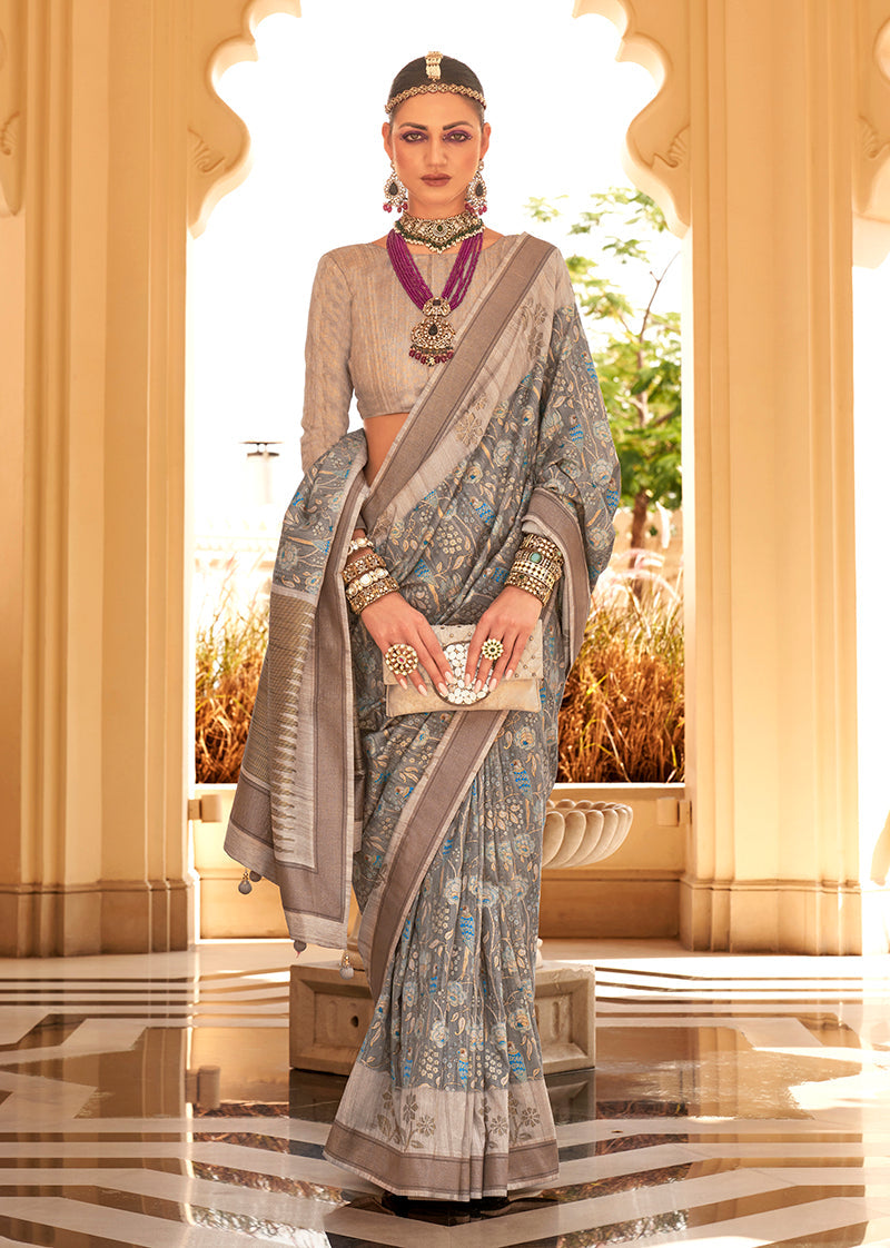 Monjolika Fashion Raw Silk Foil Print Multi Colour Trendy Saree - Distacart