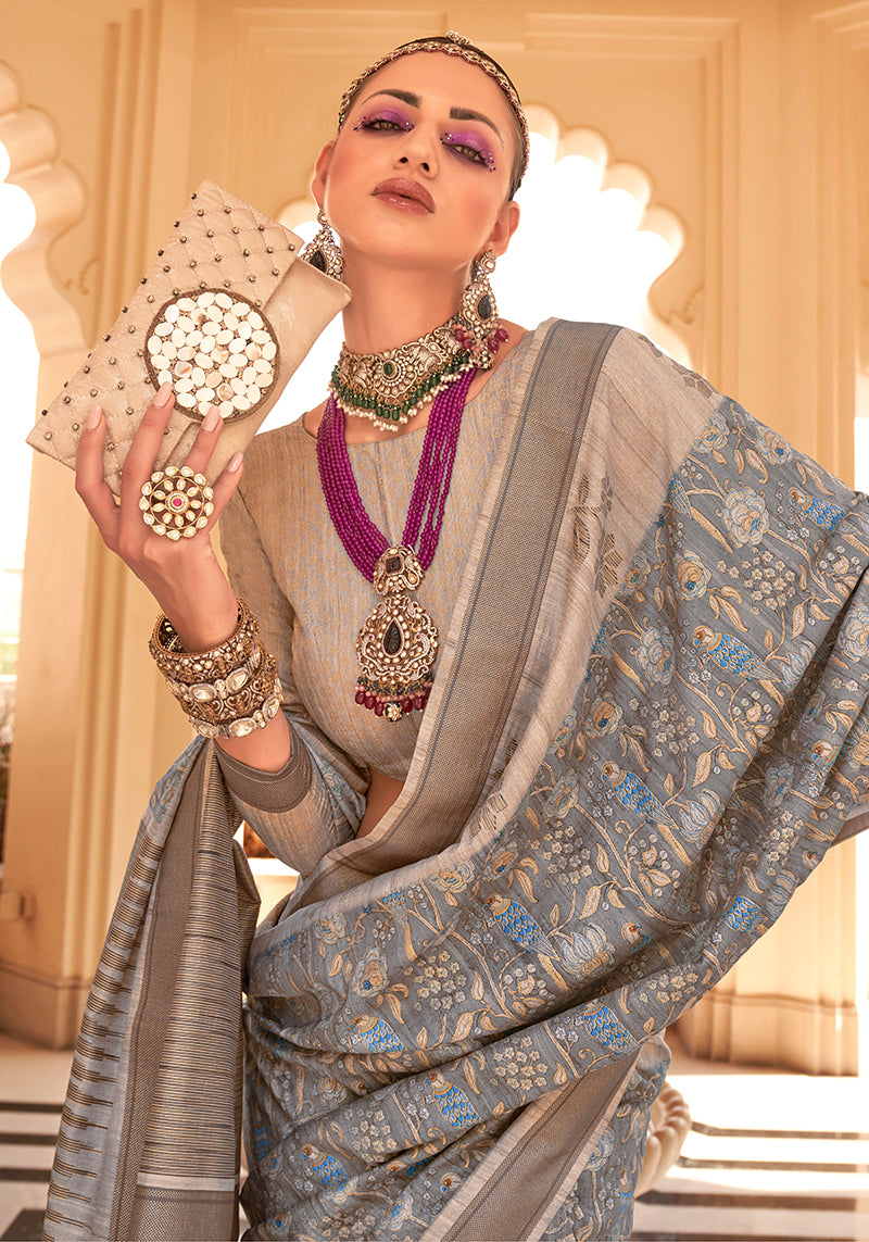 Monjolika Fashion Raw Silk Foil Print Multi Colour Trendy Saree - Distacart