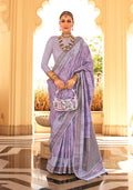 Monjolika Fashion Raw Silk Foil Print Lavender Trendy Saree - Distacart