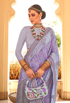 Monjolika Fashion Raw Silk Foil Print Lavender Trendy Saree - Distacart