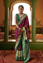 Monjolika Fashion Silk Burgundy Patola Print Classic Saree - Distacart