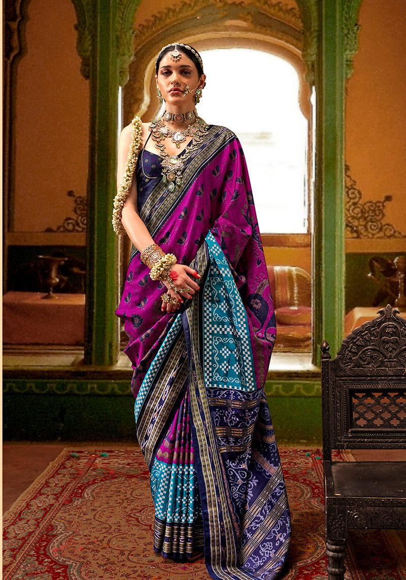 Monjolika Fashion Magenta Silk Patola Print Contemporary Saree - Distacart