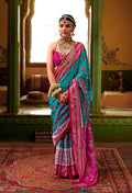 Monjolika Fashion Silk Patola Print Aqua Blue Designer Saree - Distacart