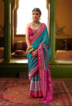 Monjolika Fashion Silk Patola Print Aqua Blue Designer Saree - Distacart