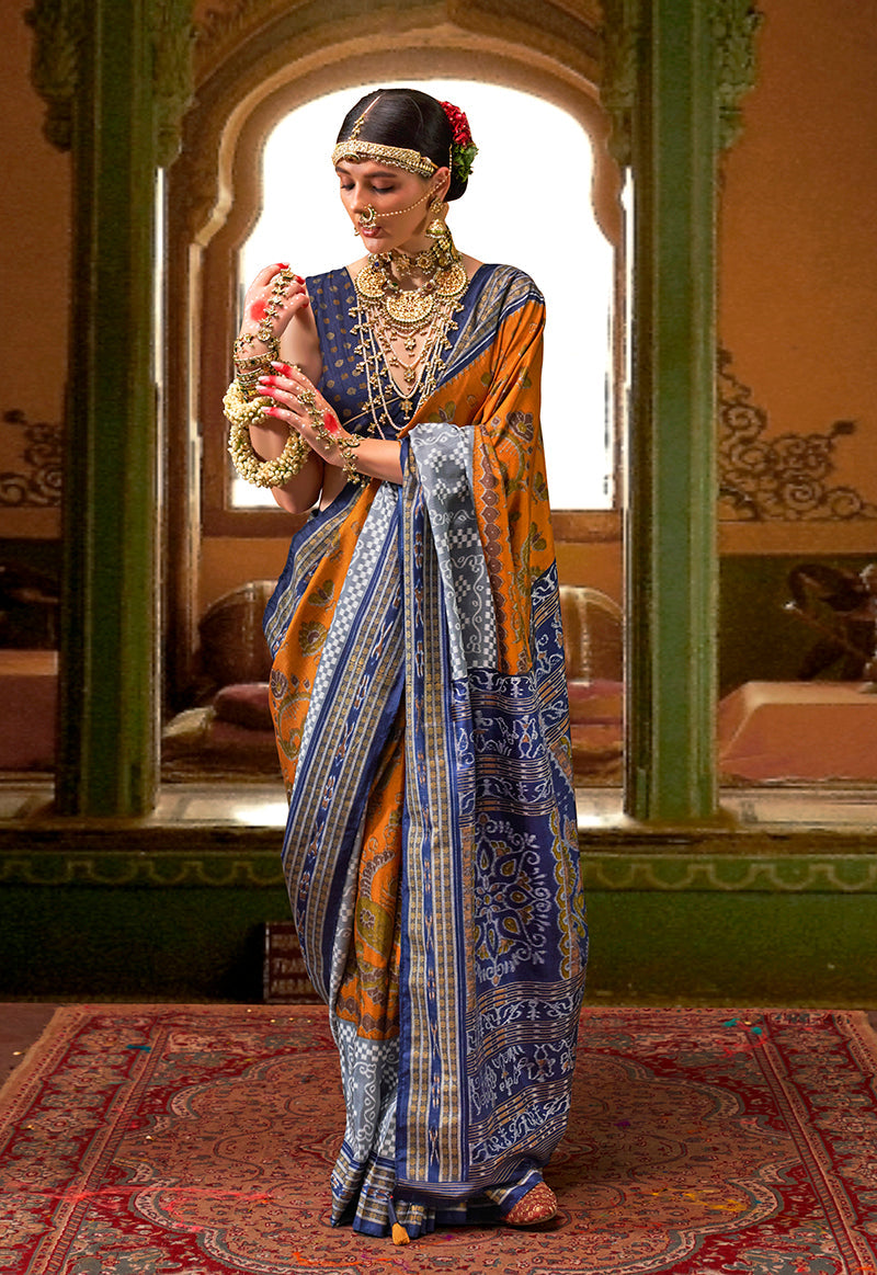 Monjolika Fashion Silk Patola Print Mustard Traditional Saree - Distacart
