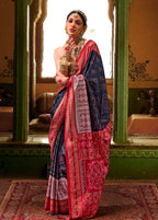 Monjolika Fashion Silk Patola Print Navy Blue Traditional Saree - Distacart