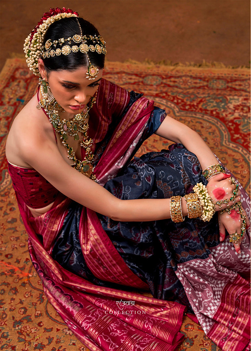 Monjolika Fashion Silk Patola Print Navy Blue Traditional Saree - Distacart