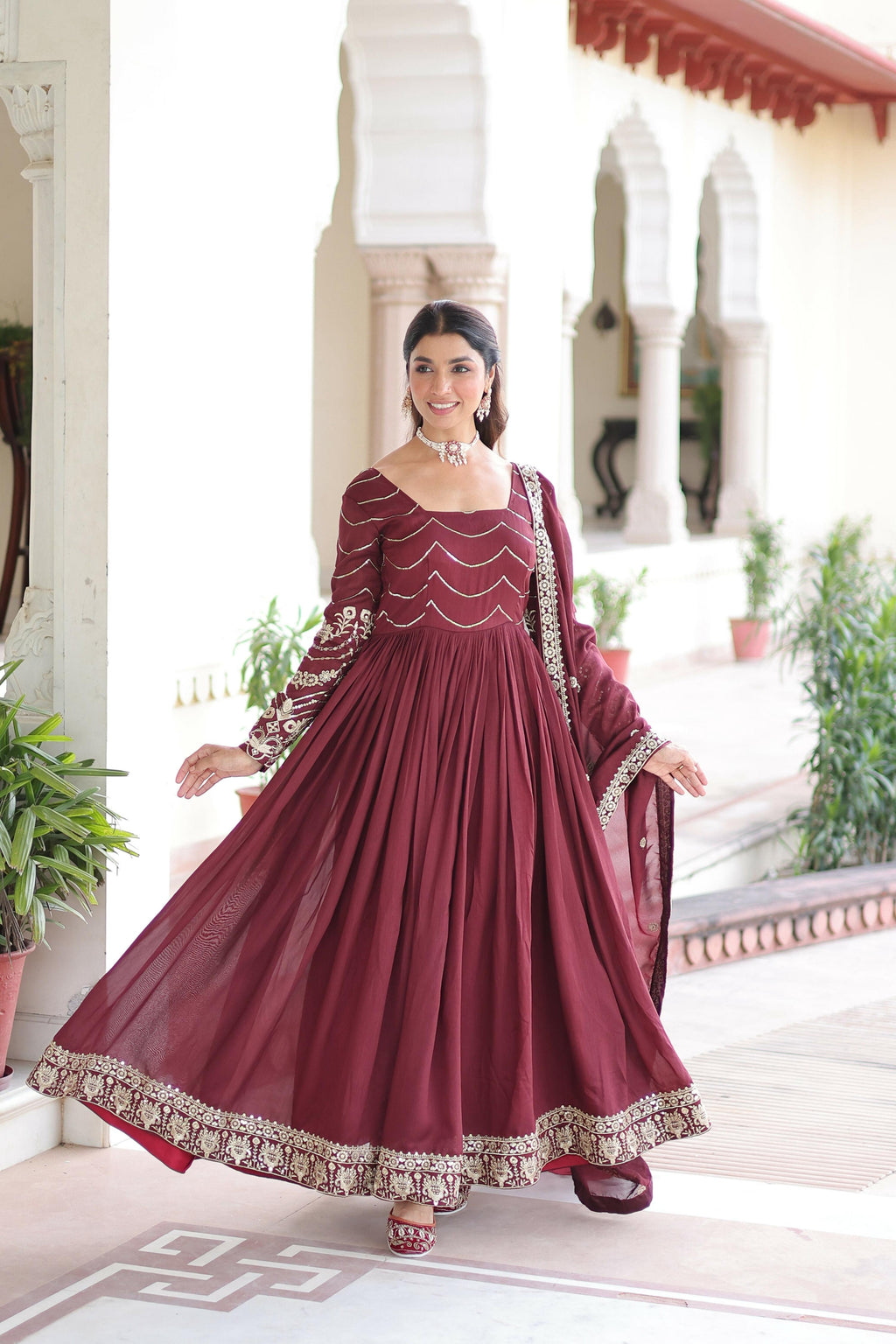 Joban Fashion Maroon Readymade Kurta Set With Sequence embroidery Work - Distacart