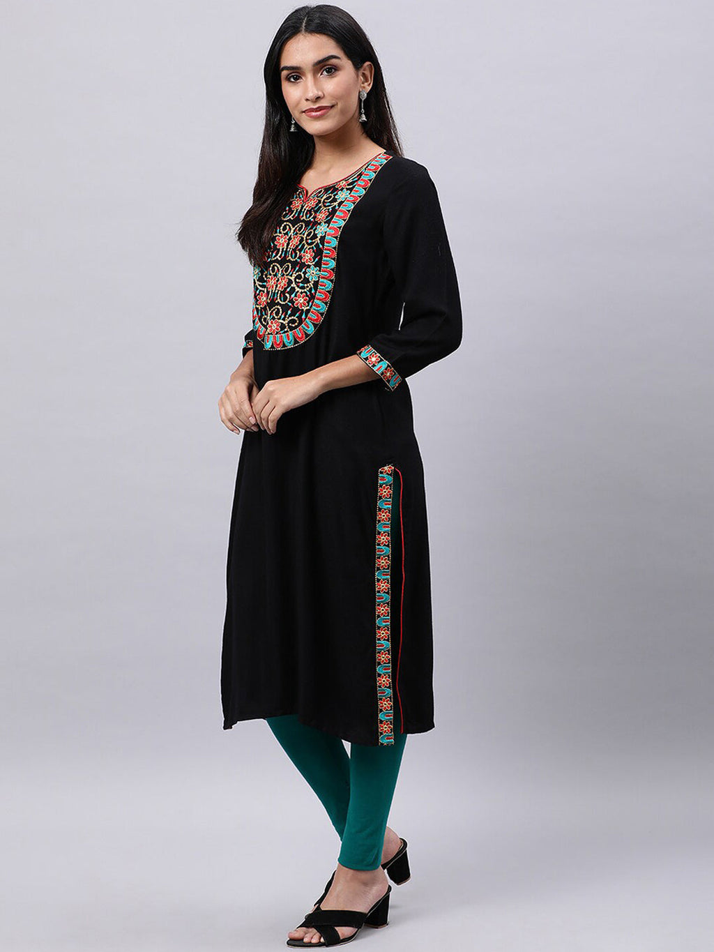 Souchii Women Ethnic Motifs Yoke Design Mirror Work Beautiful Kurta - Distacart