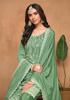 Monjolika Fashion Light-Green Color Embroidered Santoon Chinnon Salwar Suit - Distacart