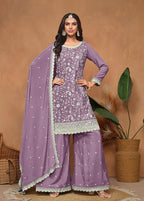 Monjolika Fashion Lavender Color Embroidered Santoon Chinnon Salwar Suit - Distacart