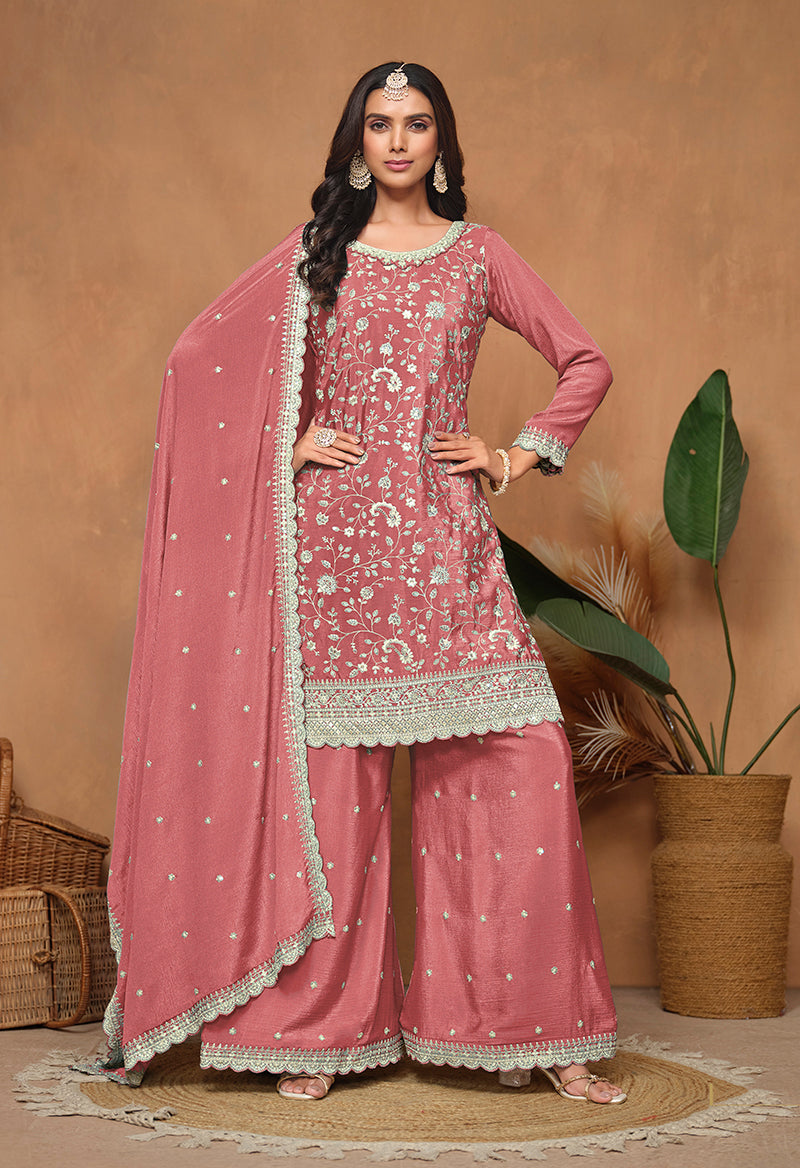 Monjolika Fashion Peach Color Embroidered Santoon Chinnon Salwar Suit - Distacart
