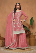 Monjolika Fashion Peach Color Embroidered Santoon Chinnon Salwar Suit - Distacart