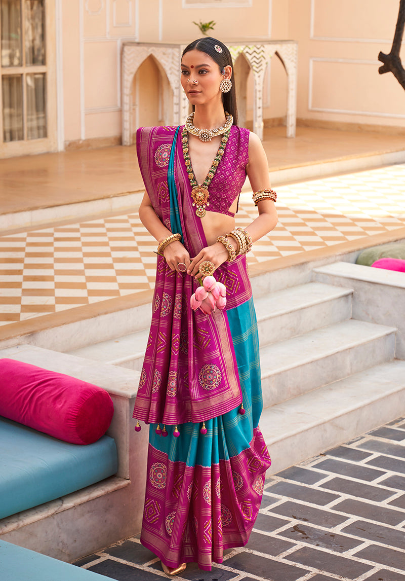 Monjolika Fashion Silk Foliage Prints Magenta Classic Patola Saree For Festival - Distacart