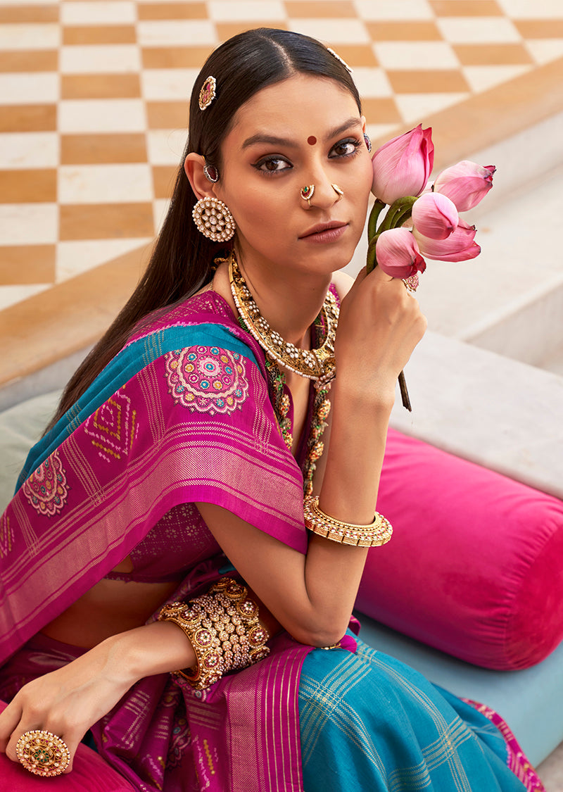 Monjolika Fashion Silk Foliage Prints Magenta Classic Patola Saree For Festival - Distacart