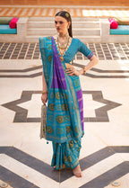 Monjolika Fashion Aqua Blue Silk Foil Print Patola Contemporary Saree - Distacart
