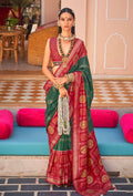 Monjolika Fashion Silk Dark Green Foil Print Patola Traditional Saree - Distacart