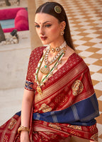 Monjolika Fashion Navy Blue Patola Foliage Prints Silk Designer Saree - Distacart