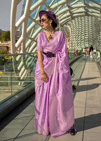 Monjolika Fashion Lavender Katan Silk Weaving Zari Work Designer Saree