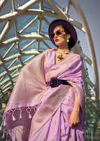 Monjolika Fashion Lavender Katan Silk Weaving Zari Work Designer Saree