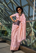Monjolika Fashion Katan Silk Weaving Zari Work Light Pink Classic Saree