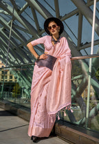 Monjolika Fashion Katan Silk Weaving Zari Work Light Pink Classic Saree
