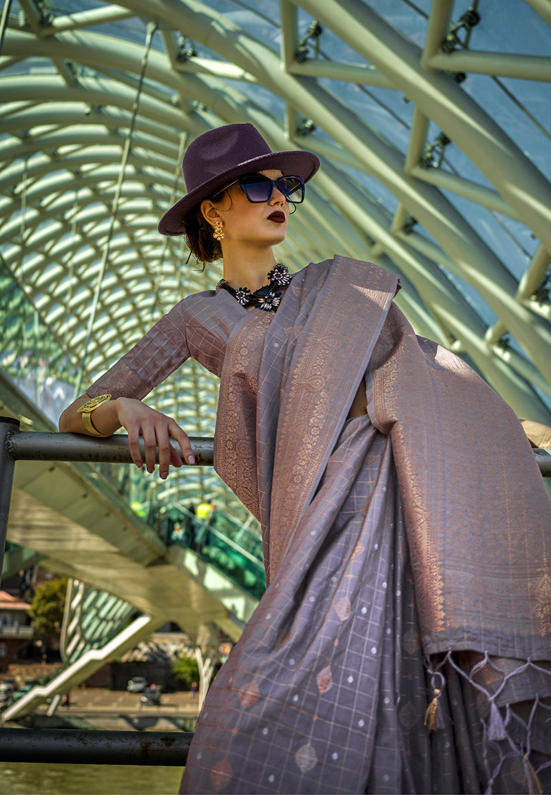 Monjolika Fashion Light Purple Color Katan Silk Weaving Zari Work Contemporary Saree