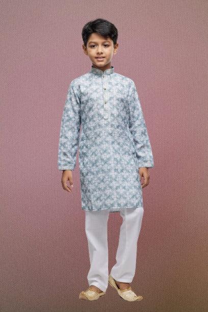 Raivat Ethnic Cotton Thread Work Kids Kurta Pajama In Sky Blue Colour