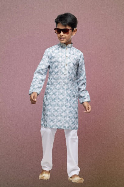 Raivat Ethnic Cotton Thread Work Kids Kurta Pajama In Sky Blue Colour